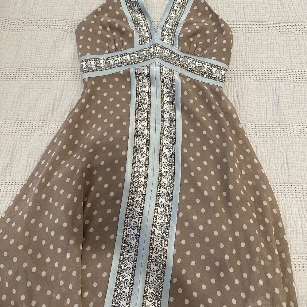 BCBGMAXAZRIA Halter neck silk dress in polka dots